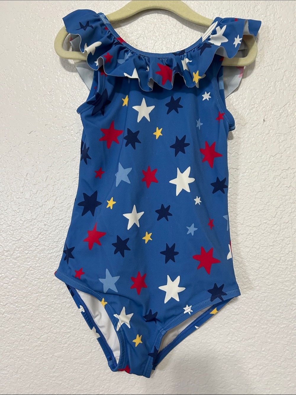 Hanna Andersson Blue One-Piece Swimsuit with Multicolored Stars Size 6-7